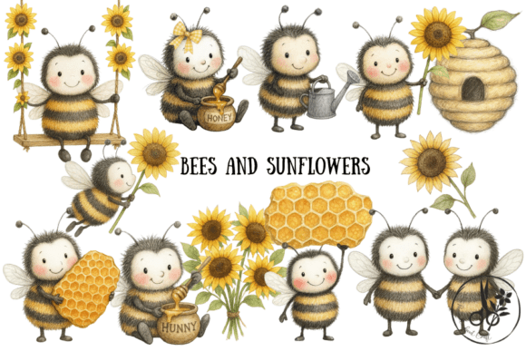 Bees and Sunflowers Clipart: A Bundle for Cheerful Design