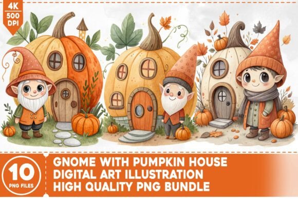 Bring Autumn to Life: The Gnome with Pumpkin House PNG Bundle