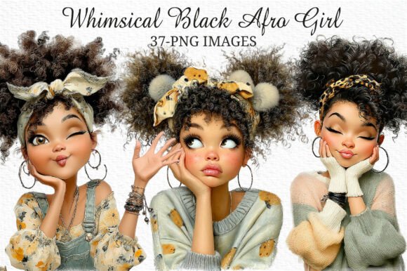 Celebrate Joyful Diversity with Whimsical Black Afro Girl Clipart