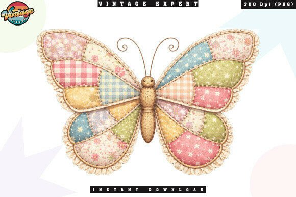 Charming Butterfly Patchwork Pastel Floral PNG for Creative Projects