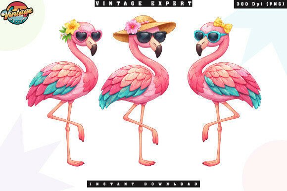 Cute Flamingo Set Summer Vacation PNG: A Tropical Design Asset