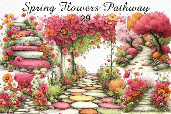 Enchanting Spring Flowers Pathway Clipart Png for Dreamy Designs