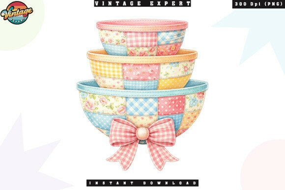 Mixing Bowls Floral Patchwork PNG: A Charming Design Asset