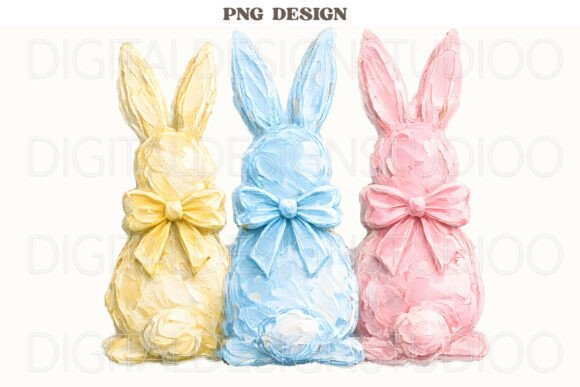 Pastel Easter Bunny Trio PNG: Soft Watercolor Rabbits for Spring Designs