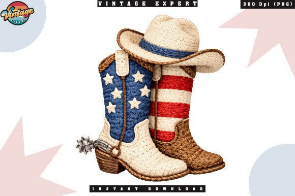 Patriotic Cowboy Boots Crochet Yarn PNG: A Textured Tribute