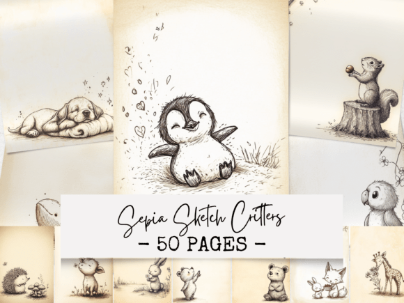 Sepia Sketch Critters: Cozy Animal Pages for Your Projects