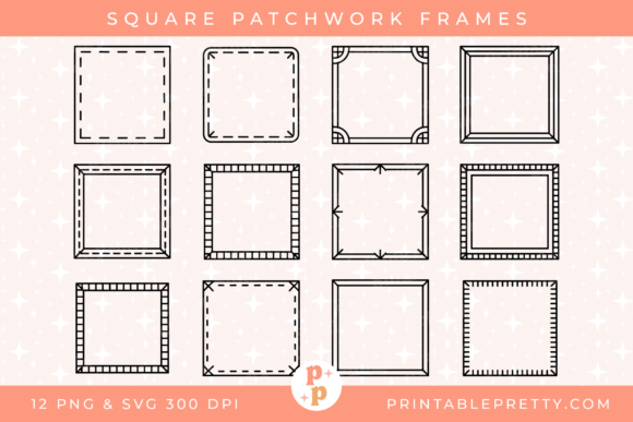Square Patchwork Frames SVG PNG Pack for Handmade Design