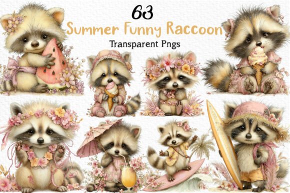 Summer Funny Raccoon Clipart PNG: A Bundle of Whimsy