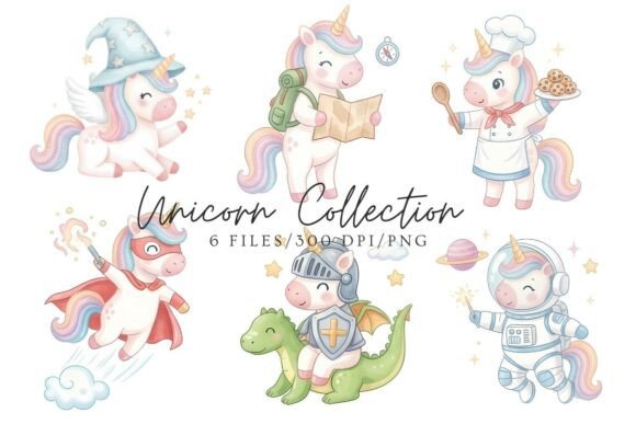Unlocking Whimsy: The Watercolor Unicorn Collection Clipart