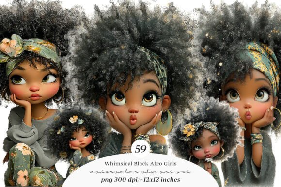 Whimsical Black Afro Girl Clipart: A Creative Asset for Modern Designers
