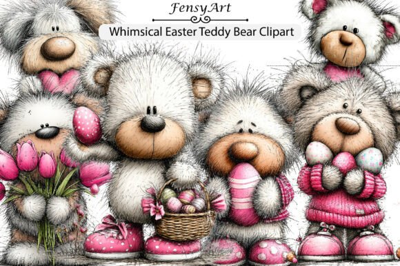Whimsical Easter Teddy Bear Clipart for Spring Designs