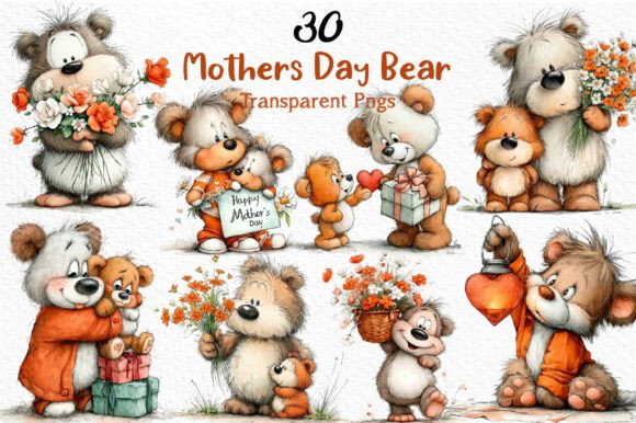 Whimsical Mothers Day Bear Clipart for Heartfelt Projects