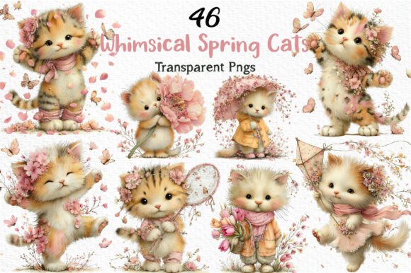 Whimsical Spring Cats Clipart Bundle: A Fresh Design Asset