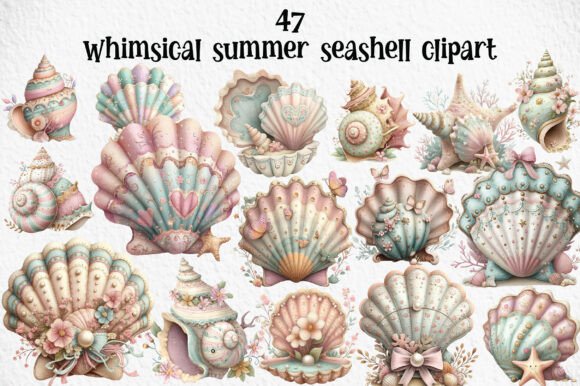 Whimsical Summer Seashell Clipart: A Pastel Dream for Coastal Designs